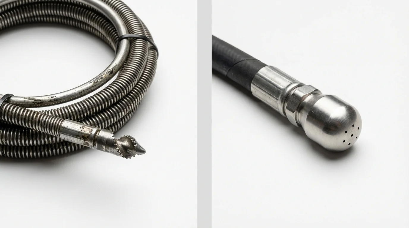 Drain snake cable and hydro jetting nozzle used for drain cleaning in South Saint Paul, MN