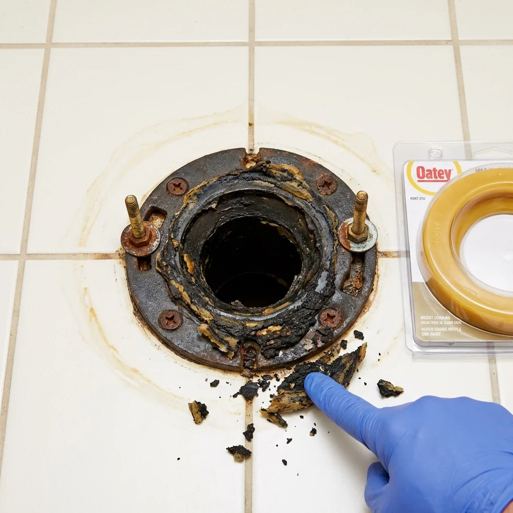 Failed wax ring showing water seepage at the base of a toilet in a South Saint Paul, MN home