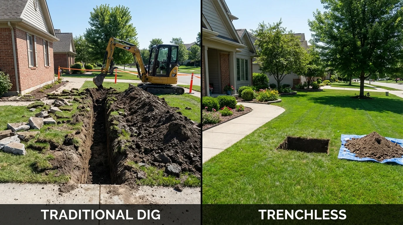 Trenchless sewer repair with minimal yard damage versus traditional excavation in South Saint Paul, MN